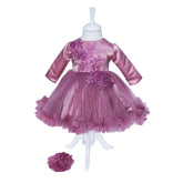 Rochie de culoare mov plamaniu din satin si tulle pentru botez, 2 piese, rochita si bentita, REC1172