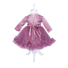 Rochie de culoare mov plamaniu din satin si tulle pentru botez, 2 piese, rochita si bentita, REC1172