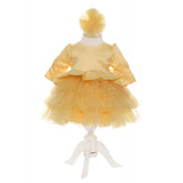 Rochie galbena cu volanase pentru botez, 2 piese, rochie si bentita, Recostore, REC1708