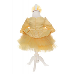 Rochie galbena cu volanase pentru botez, 2 piese, rochie si bentita, Recostore, REC1708