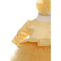 Rochie galbena cu volanase pentru botez, 2 piese, rochie si bentita, Recostore, REC1708