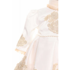 Rochie ivoire cu broderie, pentru botez, 3 piese, rochie, turban si pantofiori, Recostore, REC1908