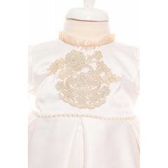 Rochie ivoire cu broderie, pentru botez, 3 piese, rochie, turban si pantofiori, Recostore, REC1908