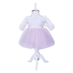 Rochie ivoire-roz cu perlute si pene pentru botez, 2 piese, rochie, turban, REC593