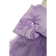 Rochie lila cu volanase pentru botez, 2 piese, rochie si bentita, Recostore, REC1705