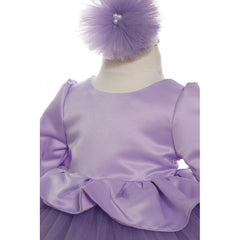 Rochie lila cu volanase pentru botez, 2 piese, rochie si bentita, Recostore, REC1705