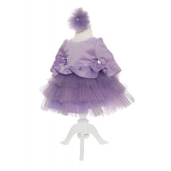 Rochie lila cu volanase pentru botez, 2 piese, rochie si bentita, Recostore, REC1705
