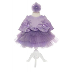 Rochie lila cu volanase pentru botez, 2 piese, rochie si bentita, Recostore, REC1705