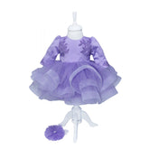 Rochie lila cu volanase si broderie aplicata pentru botez, 2 piese, rochie, bentita, REC826
