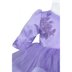 Rochie lila cu volanase si broderie aplicata pentru botez, 2 piese, rochie, bentita, REC826