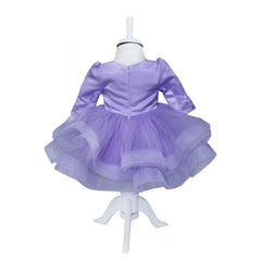 Rochie lila cu volanase si broderie aplicata pentru botez, 2 piese, rochie, bentita, REC826