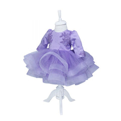 Rochie lila cu volanase si broderie aplicata pentru botez, 2 piese, rochie, bentita, REC826