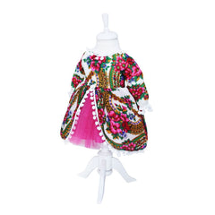 Rochie pentru botez, alb cu imprimeu floral stil gipsy pentru fetite, 2 piese rochie si bentita, REC1186