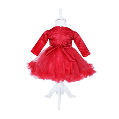 Rochie rosie din satin si tulle pentru botez, 2 piese, rochita si bentita, REC1170