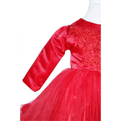 Rochie rosie din satin si tulle pentru botez, 2 piese, rochita si bentita, REC1170