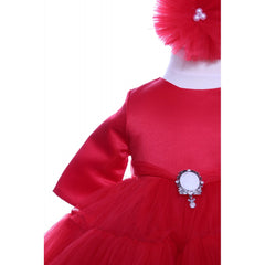 Rochie rosie pentru botez, 2 piese bentita si rochie, Recostore, REC1694