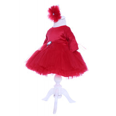 Rochie rosie pentru botez, 2 piese bentita si rochie, Recostore, REC1694