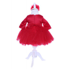 Rochie rosie pentru botez, 2 piese bentita si rochie, Recostore, REC1694