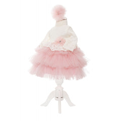 Rochie roz alb din dantela pentru botez de fete, 2 piese, rochie, bentita, Recostore, REC2023