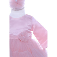 Rochie roz pentru botez, 2 piese bentita si rochie, Recostore, REC1695