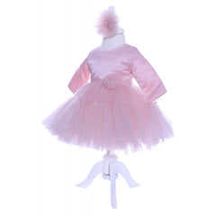 Rochie roz pentru botez, 2 piese bentita si rochie, Recostore, REC1695