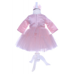 Rochie roz pentru botez, 2 piese bentita si rochie, Recostore, REC1695