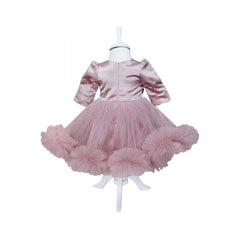 Rochie roz pudrat cu aplicatii decorative pentru botez, 2 piese, rochie, bentita, REC825