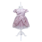 Rochie roz pudrat cu pliuri din tulle si broderie si aplicatii din perle pentru botez, 3 piese, rochie, bolero, bentita, REC340