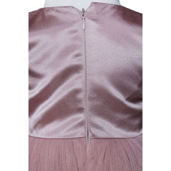 Rochie roz pudrat cu trena si aplicatii decorative pentru botez, 2 piese, rochie, bentita, REC824