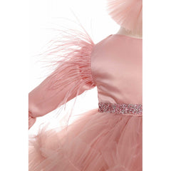 Rochie roz pudrat pentru botez, 2 piese, rochie, bentita pentru fetite, Recostore, REC1851