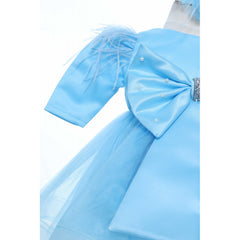 Rochita bleu cu fundita pentru botez de fetite, 2 piese, Recostore, REC2376