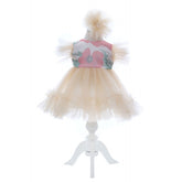 Rochita crem cu maneca scurta pentru botez de fetite, 2 piese, Recostore, REC2420