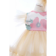 Rochita crem cu maneca scurta pentru botez de fetite, 2 piese, Recostore, REC2420