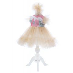 Rochita crem cu maneca scurta pentru botez de fetite, 2 piese, Recostore, REC2420