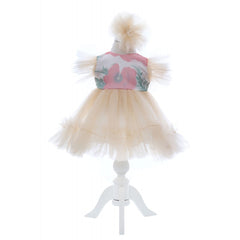 Rochita crem cu maneca scurta pentru botez de fetite, 2 piese, Recostore, REC2420