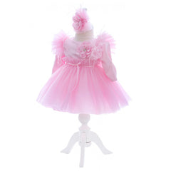 Rochita cu pantofiori si bentita de culoare roz pentru botez de fetite, 3 piese, REC2444