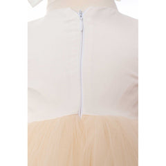 Rochita eleganta cu trena pentru botez de fetite, 2 piese, alb-crem, Recostore, REC2139