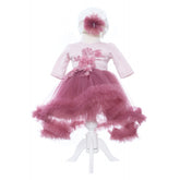 Rochita eleganta cu trena pentru botez de fetite, 2 piese, roz pudrat, Recostore, REC2140