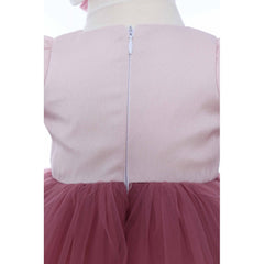 Rochita eleganta cu trena pentru botez de fetite, 2 piese, roz pudrat, Recostore, REC2140