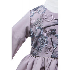 Rochita eleganta pentru botez cu dantela aplicata, roz pudrat, REC1624