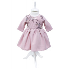 Rochita eleganta pentru botez cu dantela aplicata, roz, REC1622