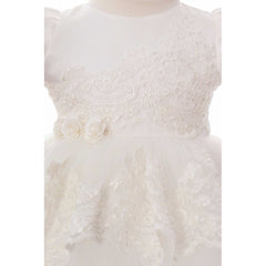 Rochita ivoire cu trena din dantela pentru botez de fetite, 2 piese, Recostore, REC2145