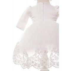 Rochita ivoire cu trena din dantela pentru botez de fetite, 2 piese, Recostore, REC2145