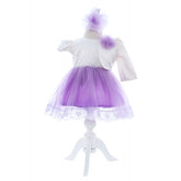 Rochita lila cu maneca scurta pentru botez de fetite, 3 piese, Recostore, REC2423