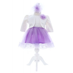 Rochita lila cu maneca scurta pentru botez de fetite, 3 piese, Recostore, REC2423