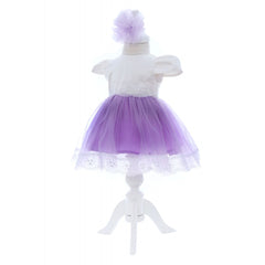 Rochita lila cu maneca scurta pentru botez de fetite, 3 piese, Recostore, REC2423