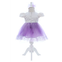 Rochita lila cu maneca scurta pentru botez de fetite, 3 piese, Recostore, REC2423
