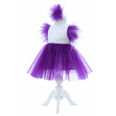 Rochita mov cu maneca scurta pentru botez de fetite, 2 piese, REC2421