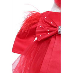 Rochita rosie cu fundita pentru botez de fetite, 2 piese, Recostore, REC2377