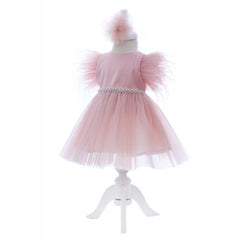 Rochita roz pudrat cu maneca scurta pentru botez de fetite, 2 piese, REC2422